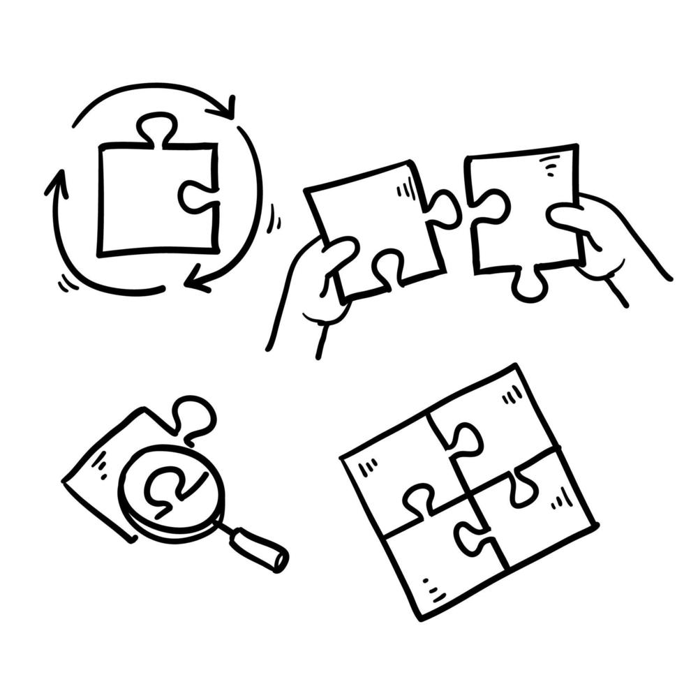 mão draen doodle conjunto simples de ícones de linha vetorial relacionados a quebra-cabeça isolado fundo vetor