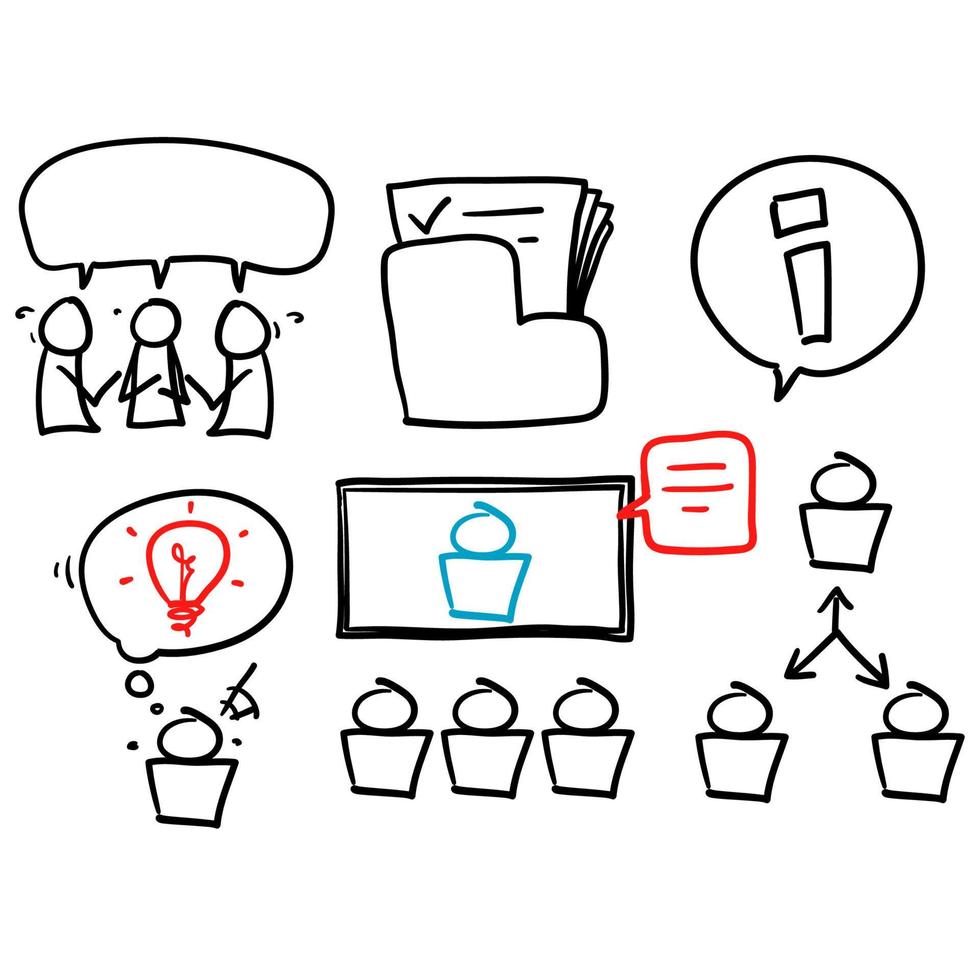 ícone de ilustração relacionado à reunião de negócios de doodle desenhado à mão isolado vetor