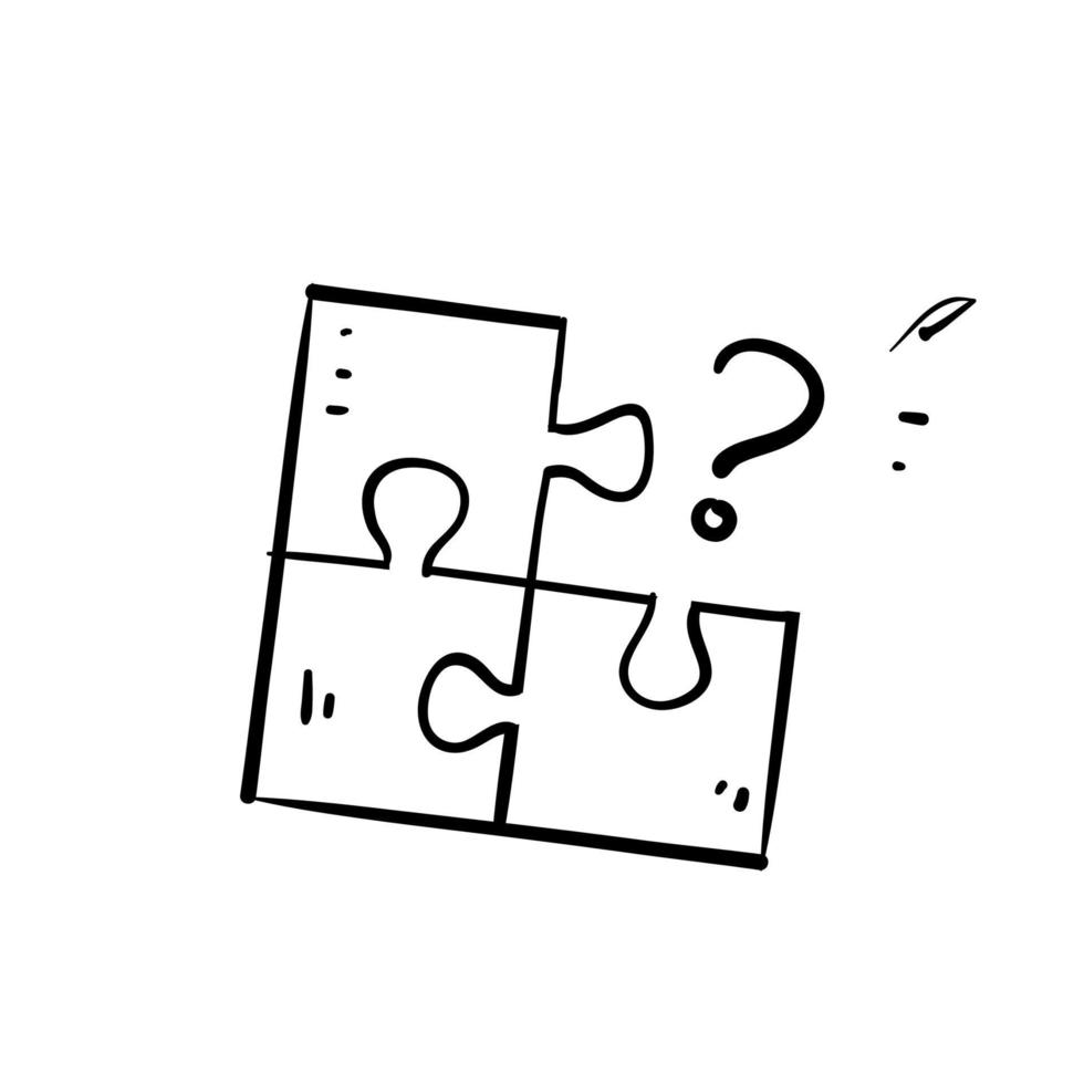 doodle desenhado à mão quebra-cabeça ausente ícone de ponto de interrogação ilustração vetor isolado
