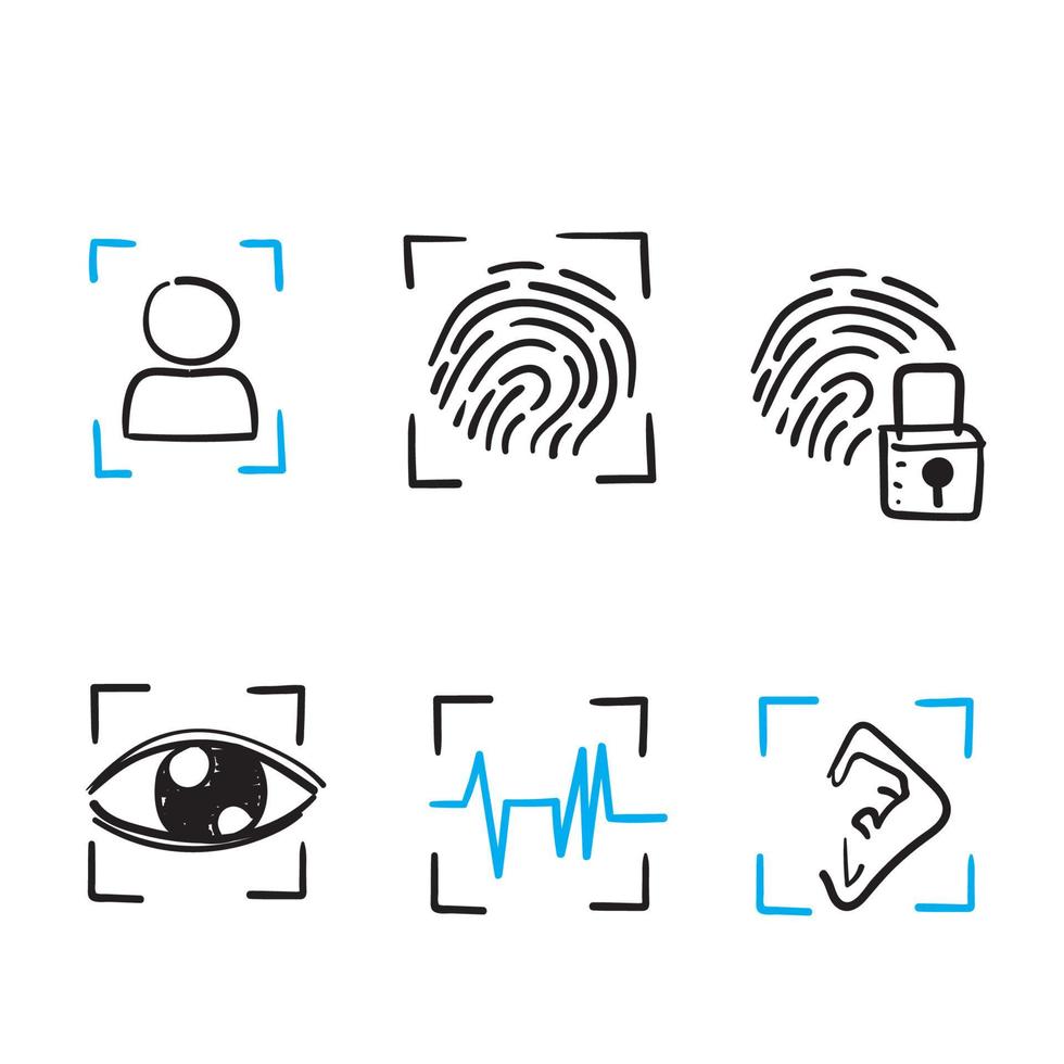 doodle desenhado à mão biométrico e símbolo de ilustração de ícone de autenticação isolado vetor