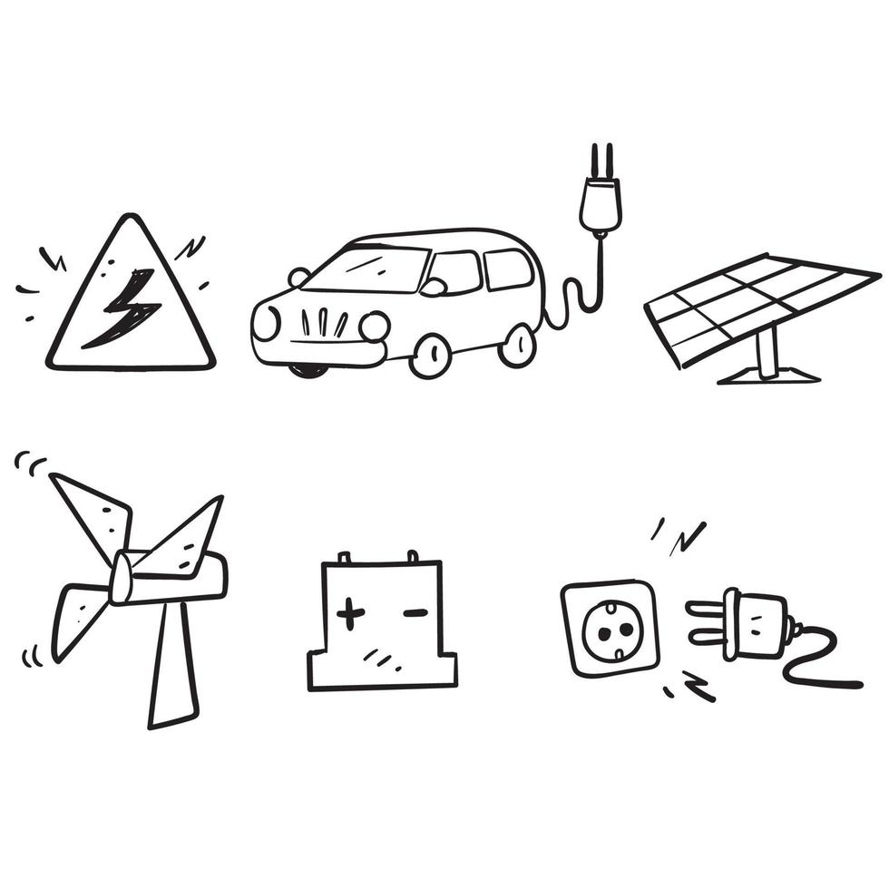 vetor de ilustração de ícone relacionado à eletricidade de doodle desenhado à mão isolado