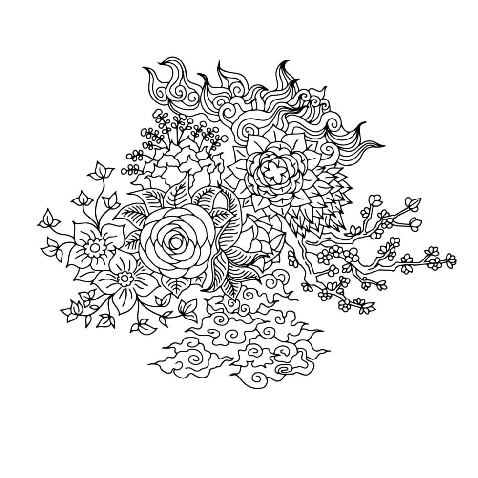 desenho vetorial flor contorno página para colorir. flor de arte de linha de pintura de design. vetor