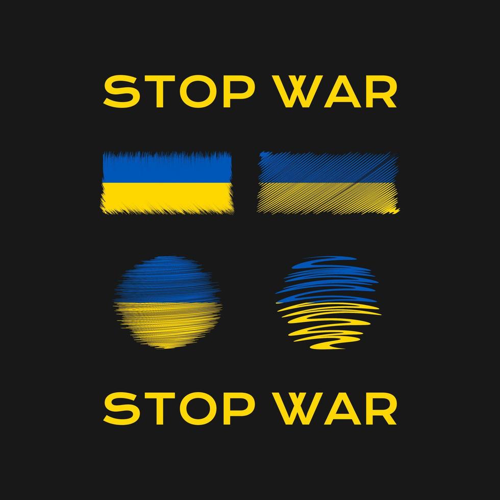 pare a guerra, bandeira da ucrânia definida no estilo de desenho. conjunto de bandeiras de países vetor