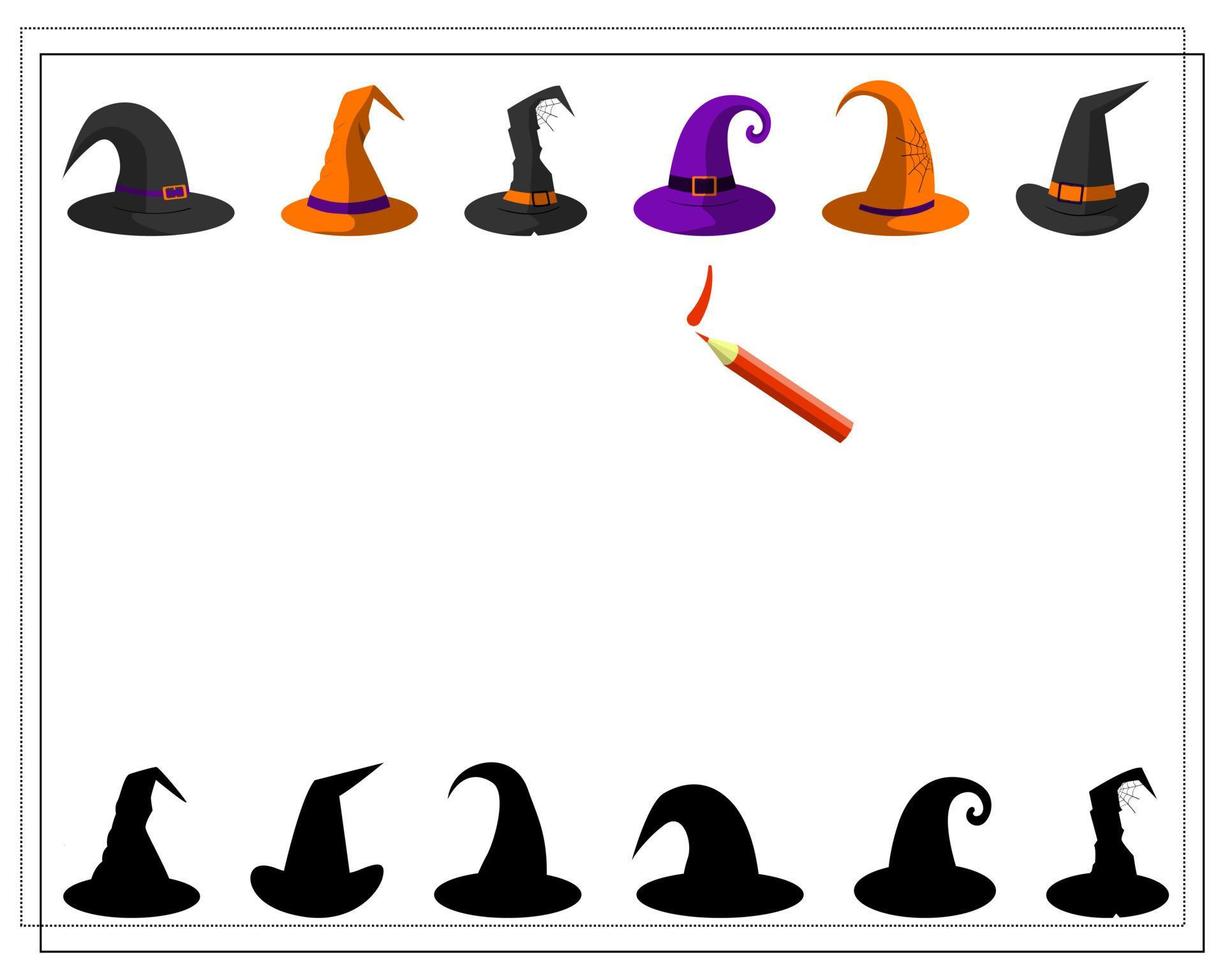 um jogo para crianças onde cuja sombra, chapéus de bruxa vetor
