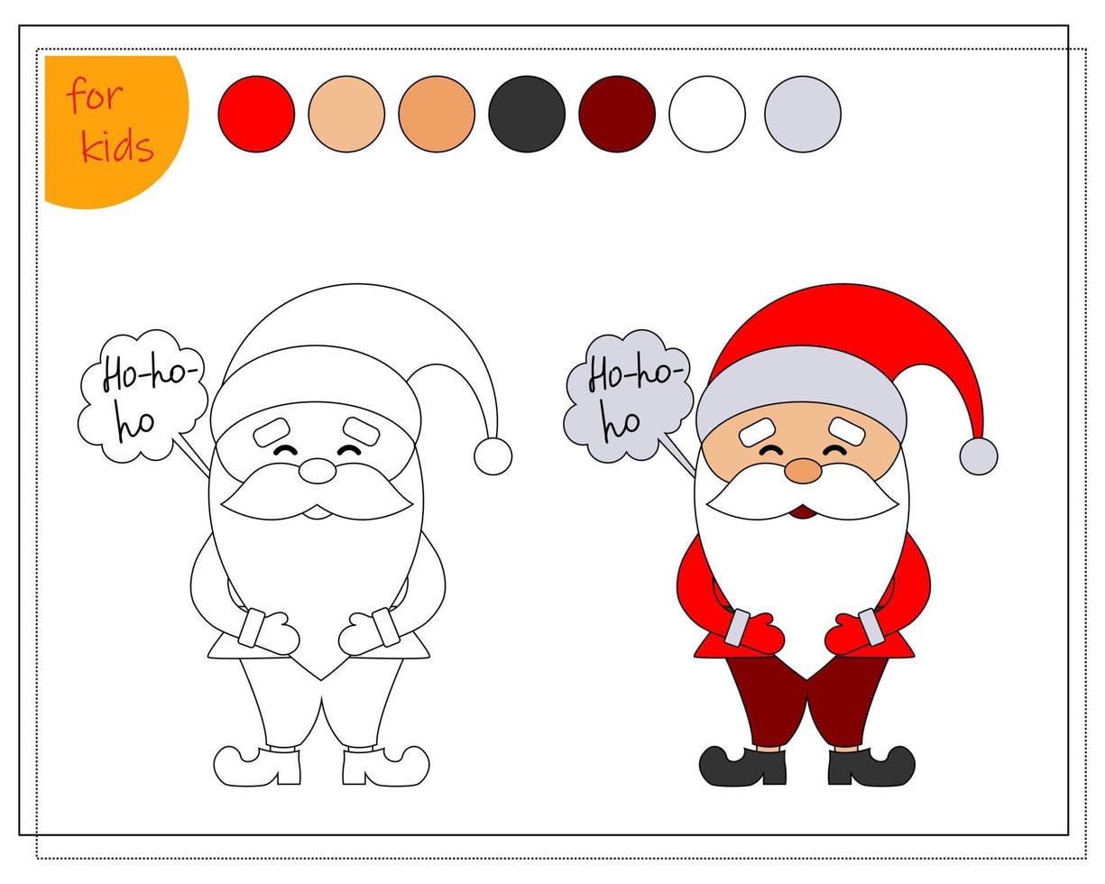 livro de colorir para crianças, desenho animado papai noel com um sinal. vetor