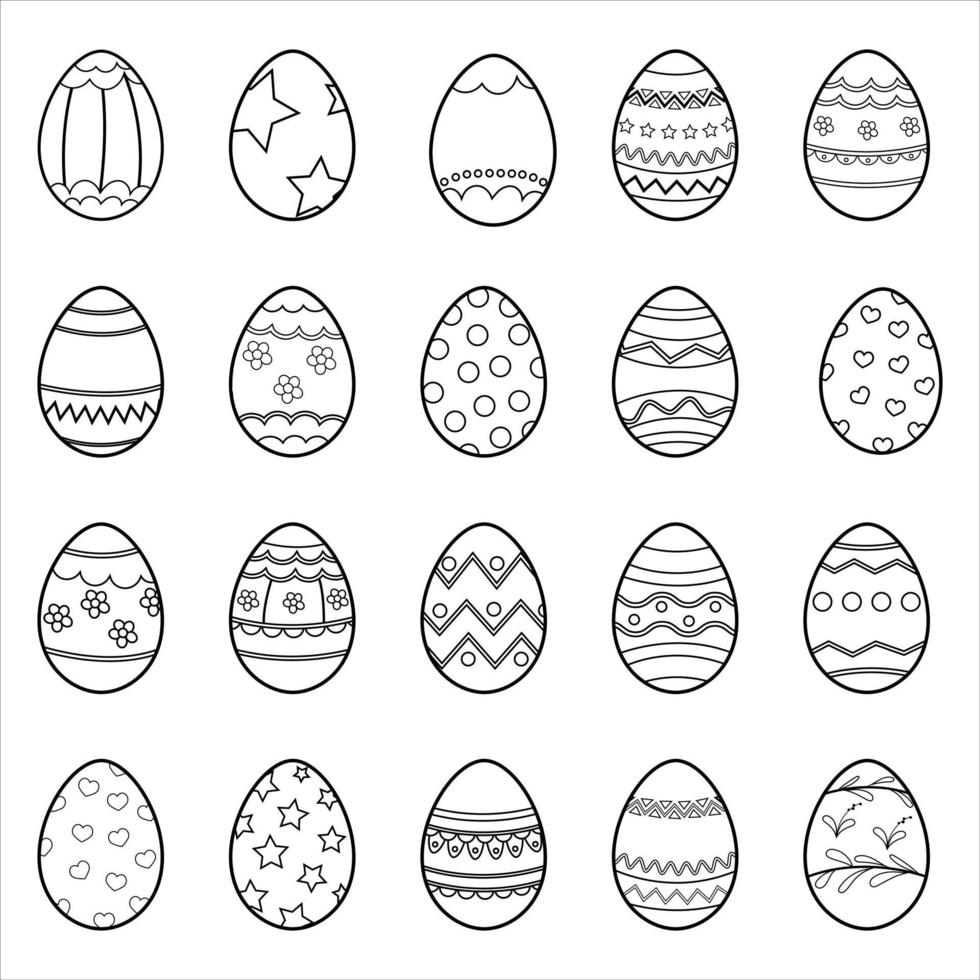 um conjunto de ovos de páscoa preto e brancos. livro de colorir. Feliz Páscoa vetor