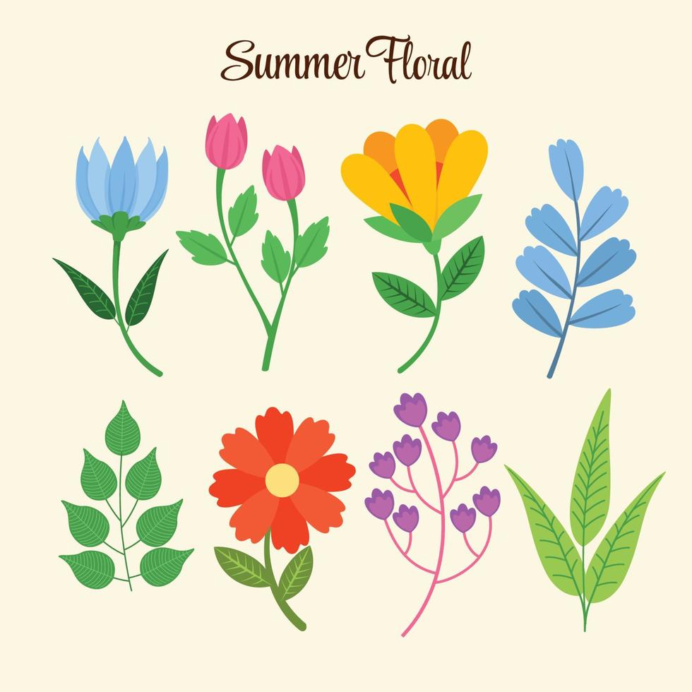 elementos florais de verão vetor
