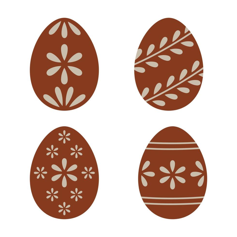 ovos de páscoa definidos na cor marrom com um ornamento. ilustração vetorial em estilo simples e plano. vetor
