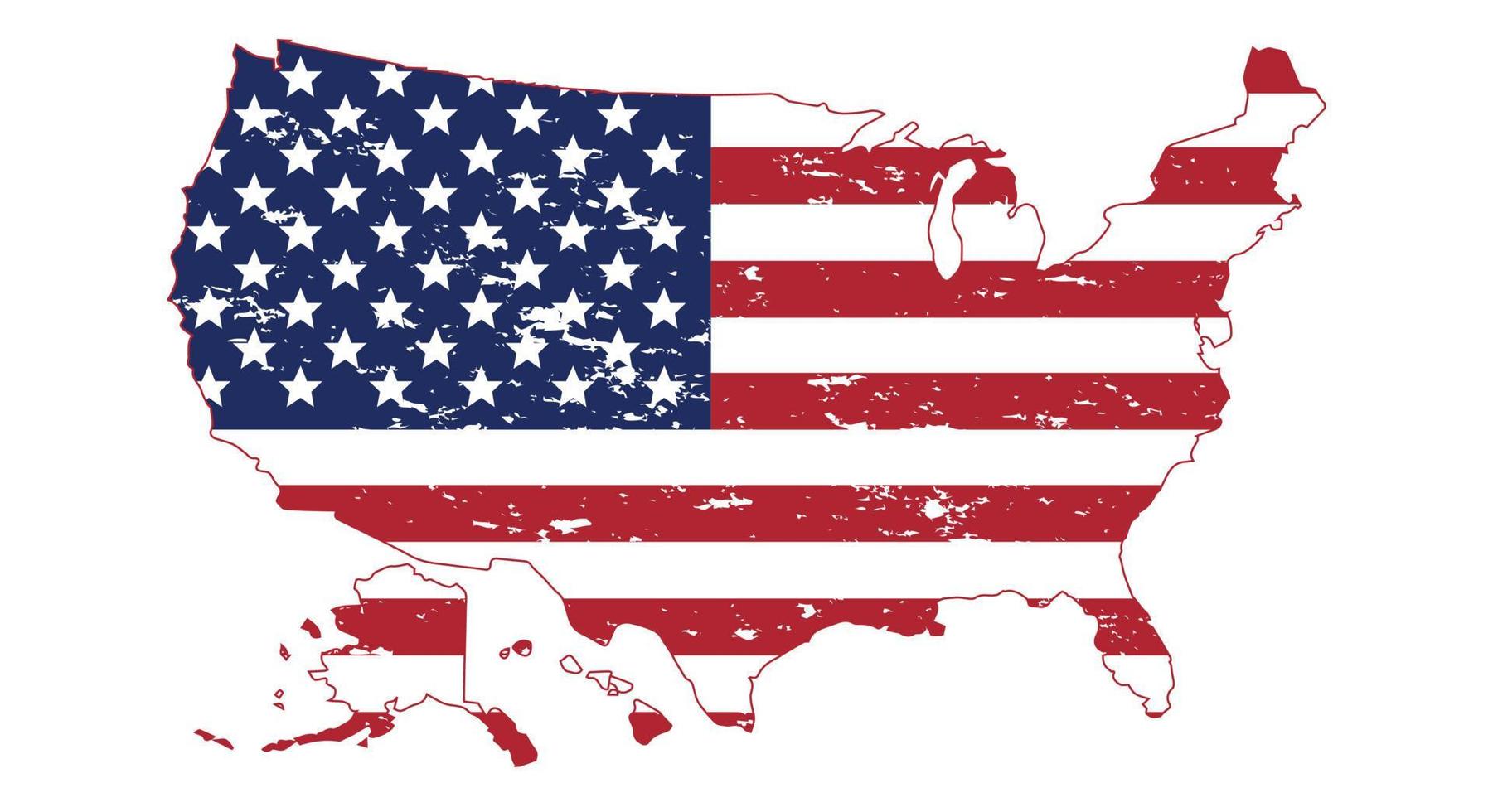 bandeira dos eua no estilo grunge de mapa de silhueta américa. pincelada EUA flag.old sujo bandeira americana. símbolo americano. ícone map.vector da América todos os estados vetor
