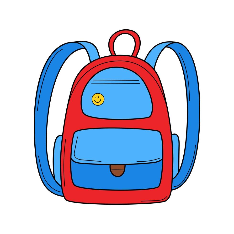 uma mochila escolar com bolsos. rabisco. ilustração vetorial colorida desenhada à mão. os elementos de design são isolados em um fundo branco. vetor