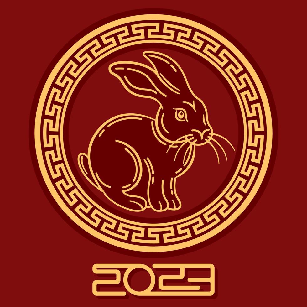 feliz ano novo chinês 2023, coelho em quadro de círculo ornamental isolado fundo vermelho vetor