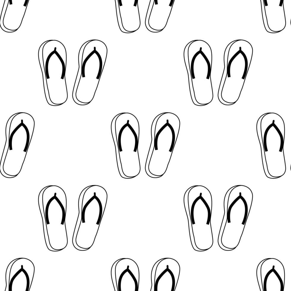 padrão de doodle sem costura de chinelos. ilustração em vetor preto e branco