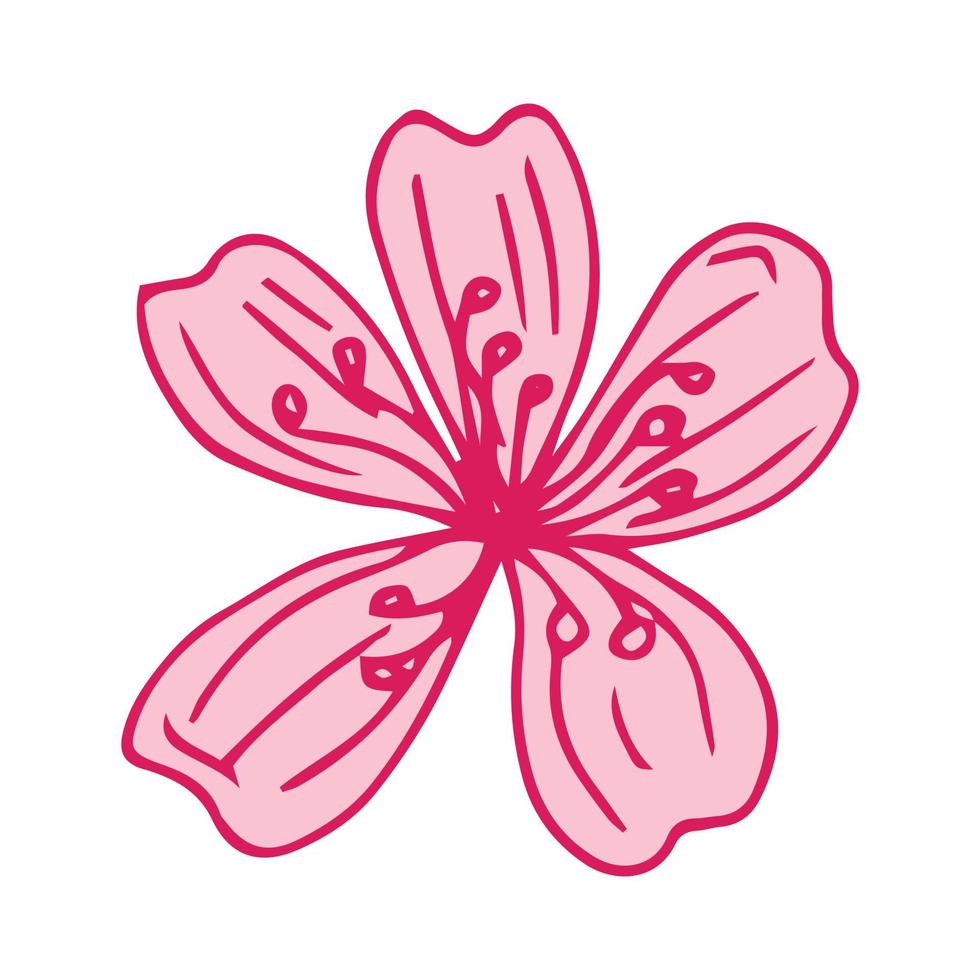ícone de doodle de flor de sakura. linha traseira isolada em branco. desenho floral de contorno de uma linha.ilustração vetorial vetor