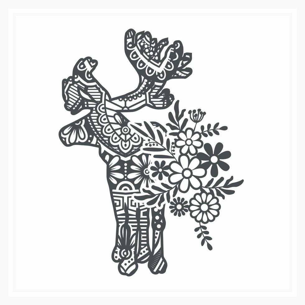 mandala de veado com flor, ilustração vetorial. vetor