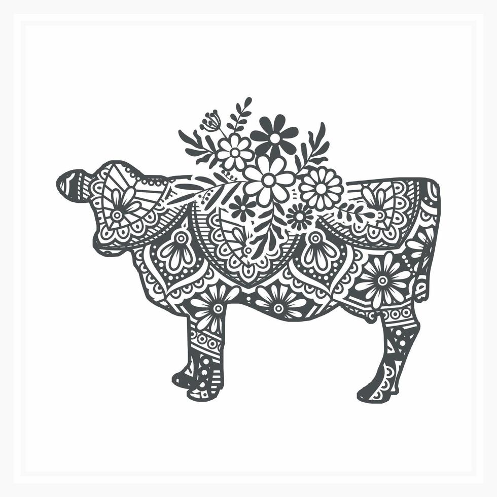 mandala de vaca com flor, ilustração vetorial. vetor