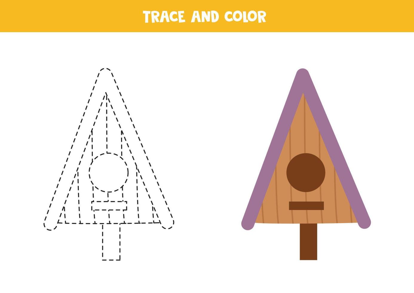 trace e colora a casa de passarinho dos desenhos animados. planilha para crianças. vetor