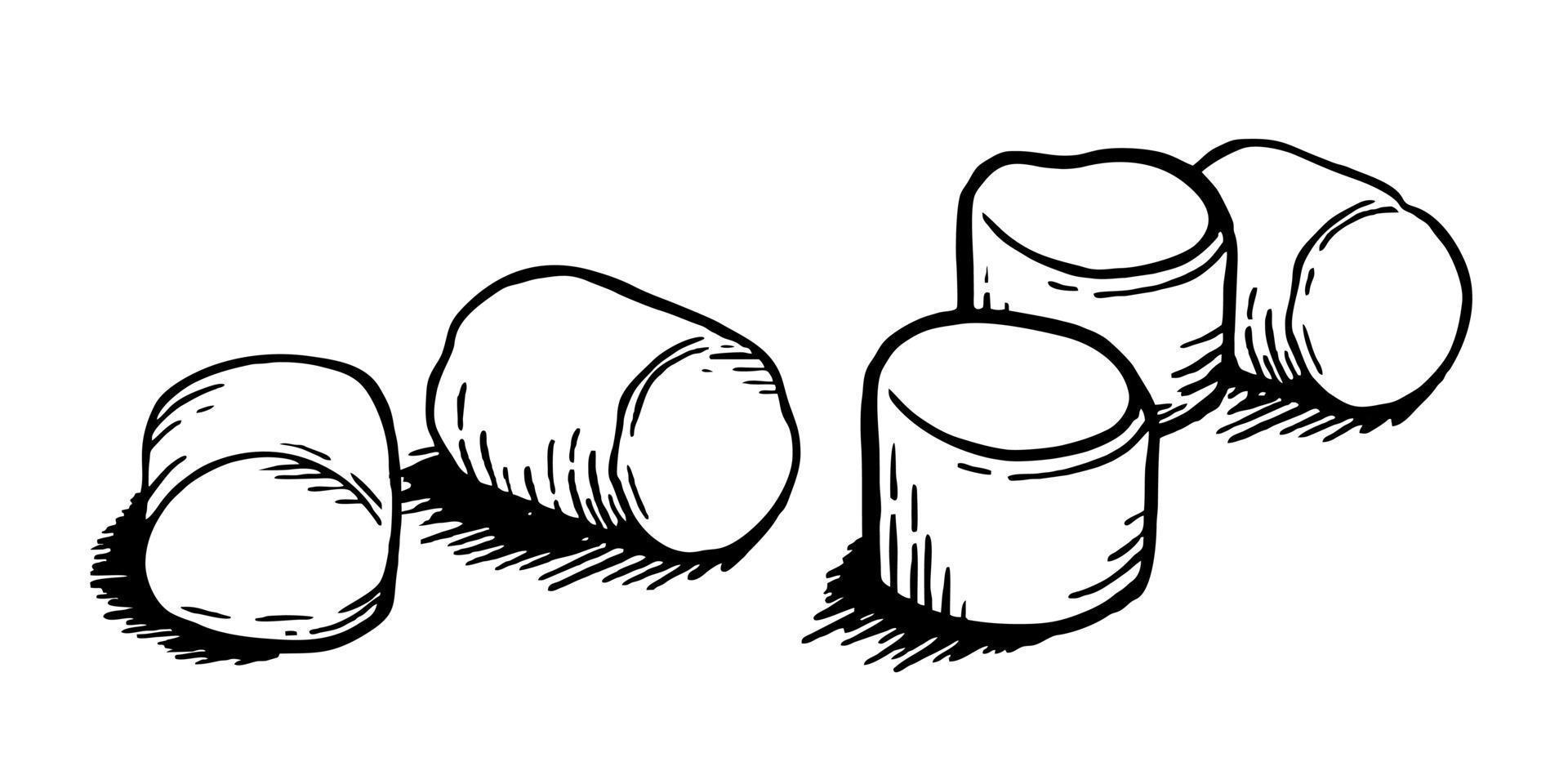 marshmallow desenhado à mão em ilustração vetorial de estilo doodle isolado no fundo branco vetor