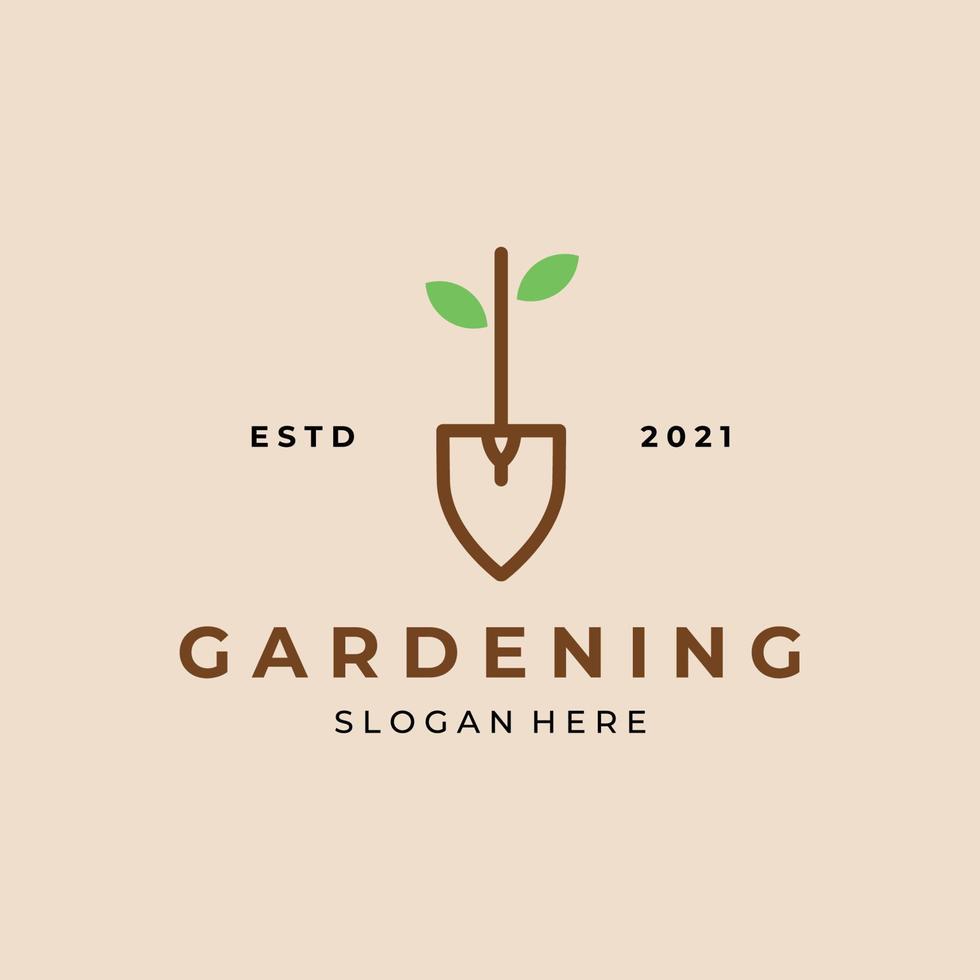 logotipo de pá de jardinagem vector design minimalista