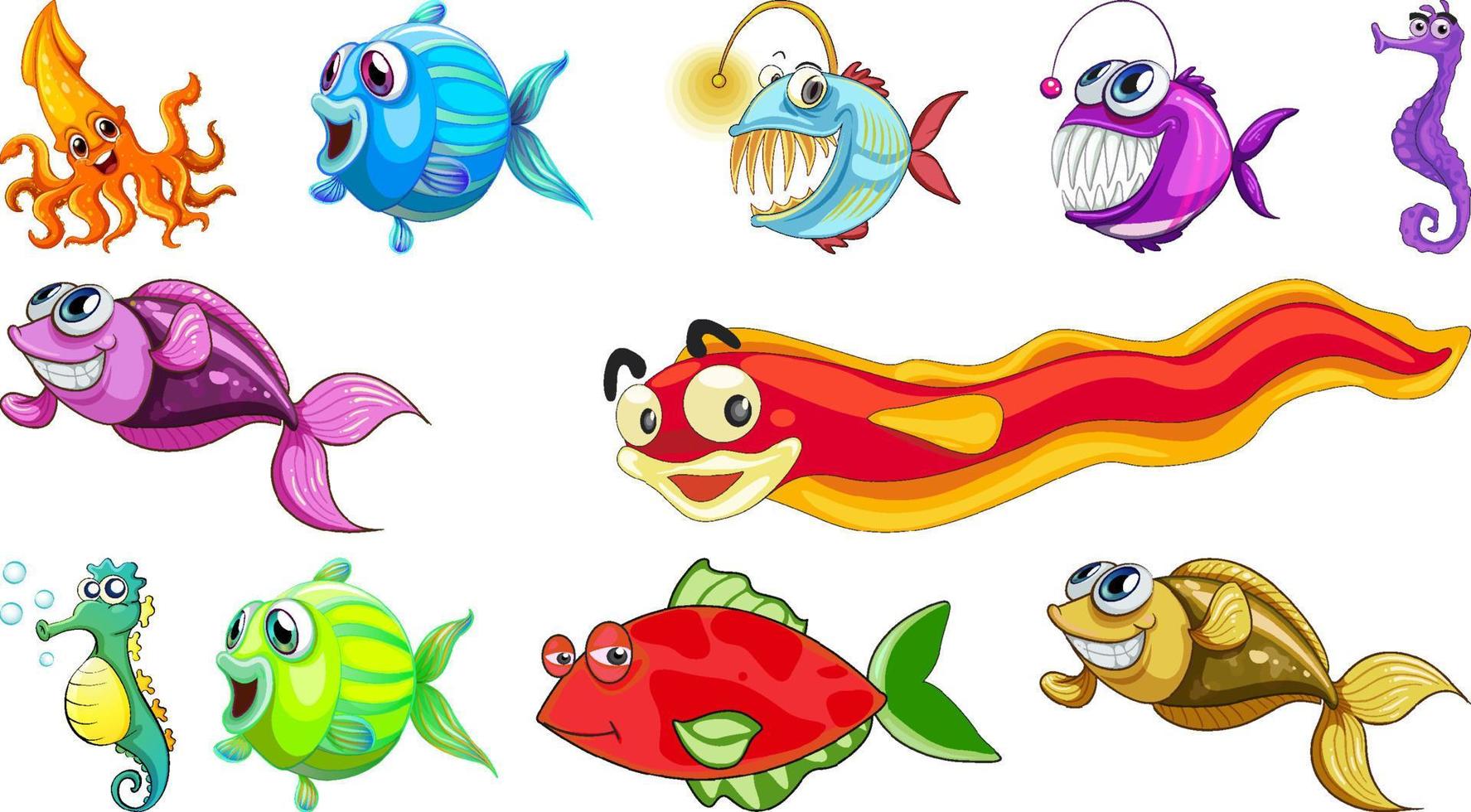 coleção de desenhos animados de animais marinhos vetor