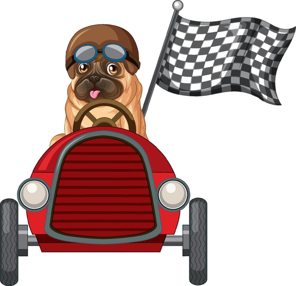 personagem de desenho animado de cachorro engraçado dirigindo carro em fundo branco vetor