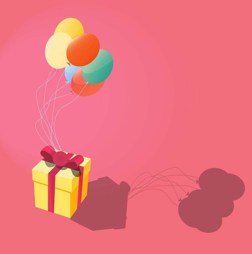 presente voa em balões coloridos vector design de ilustração plana. cartão de celebração criativo