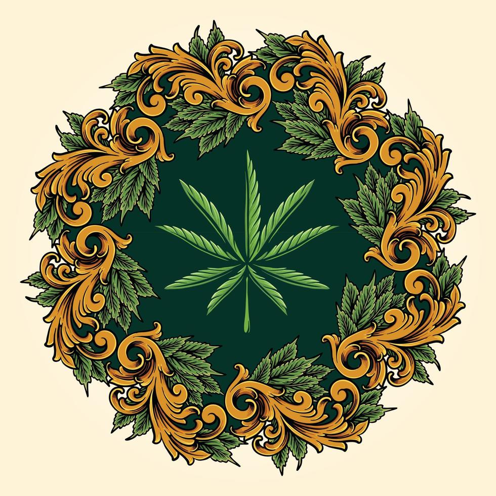 ornamento de mandala de maconha de luxo clássico vetor