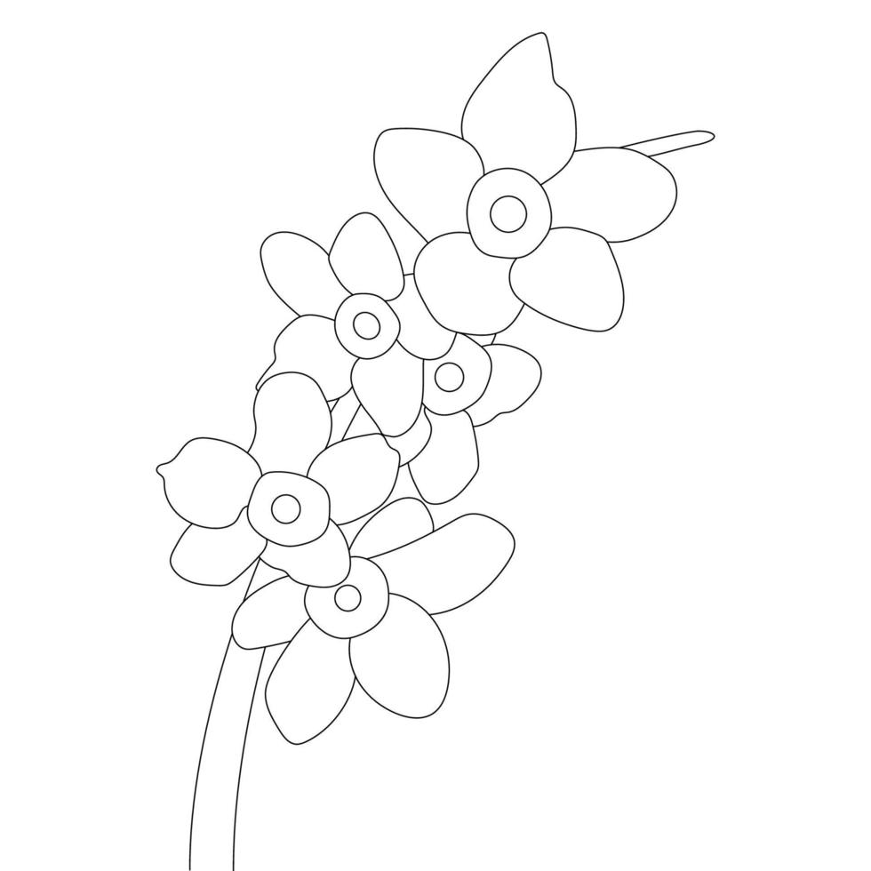 ramo de flores silvestres de arte de linha preto e branco para página de colorir vetor