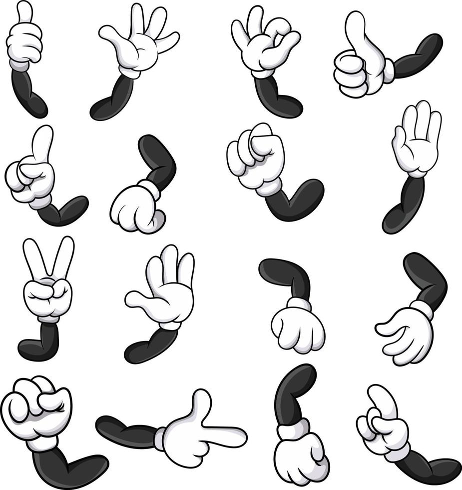 mãos enluvadas dos desenhos animados com gestos diferentes vetor