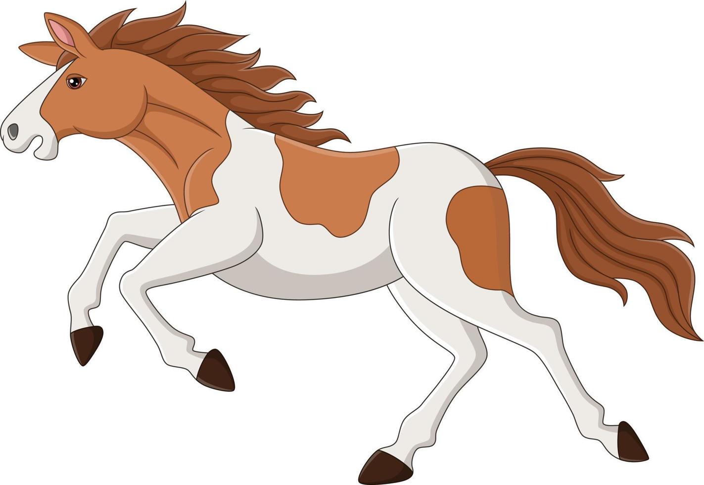 cavalo marrom e branco dos desenhos animados correndo vetor