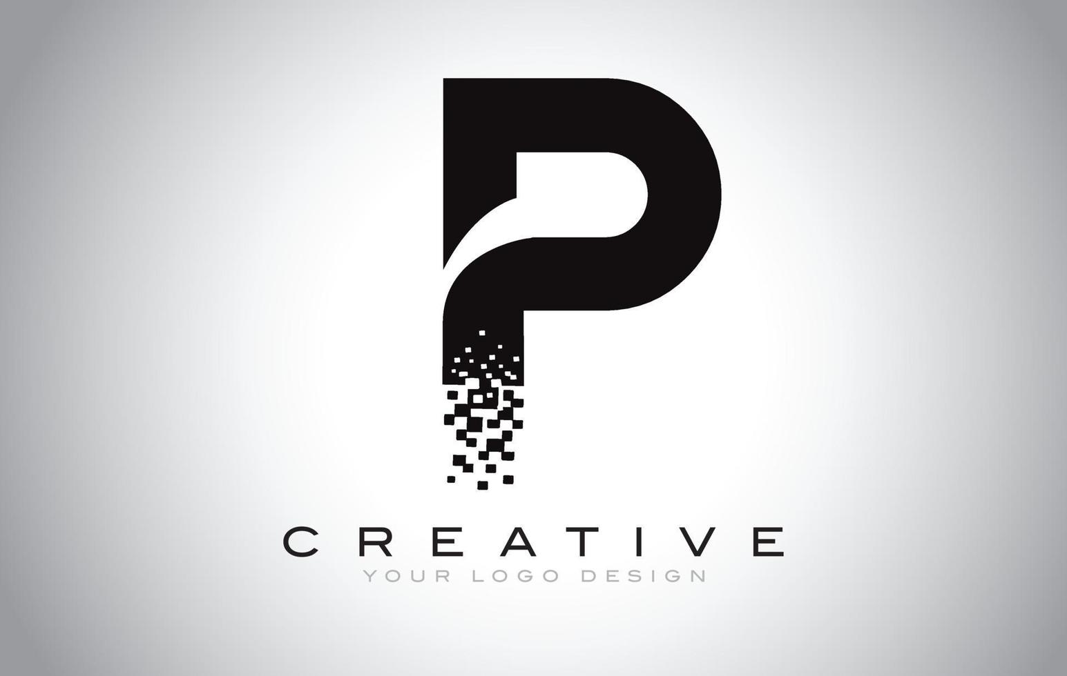 p design de logotipo de letra inicial com pixels digitais nas cores preto e branco. vetor