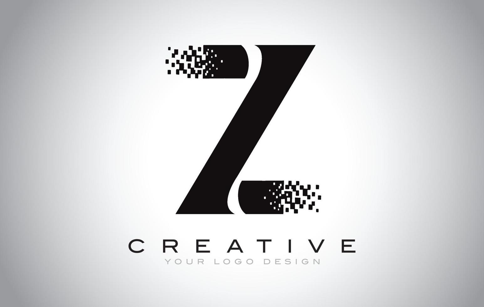 z design de logotipo de letra inicial com pixels digitais nas cores preto e branco. vetor