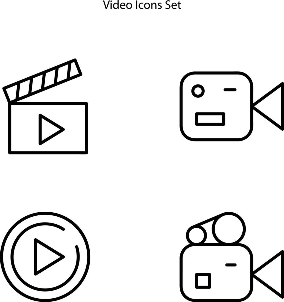 ícone de vídeo, ícone de câmera, conjunto de ícones, ilustração vetorial de ícone de jogador. vetor