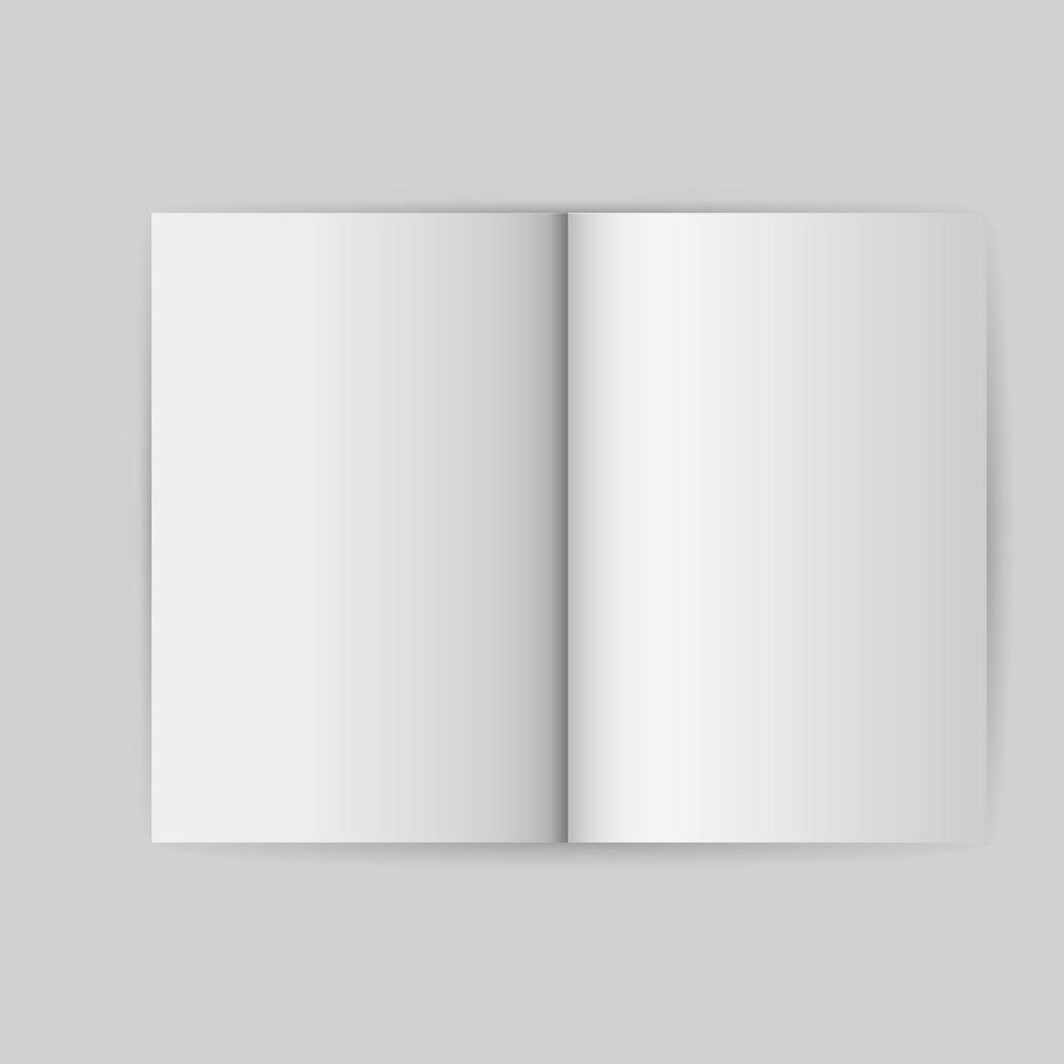 livro objeto de modelo em branco branco. capa aberta simulado vetor de brochura isolado. fundo de papel de negócios de página vazia. caderno de revista livreto limpo. conceito de ilustração cinza de documento realista