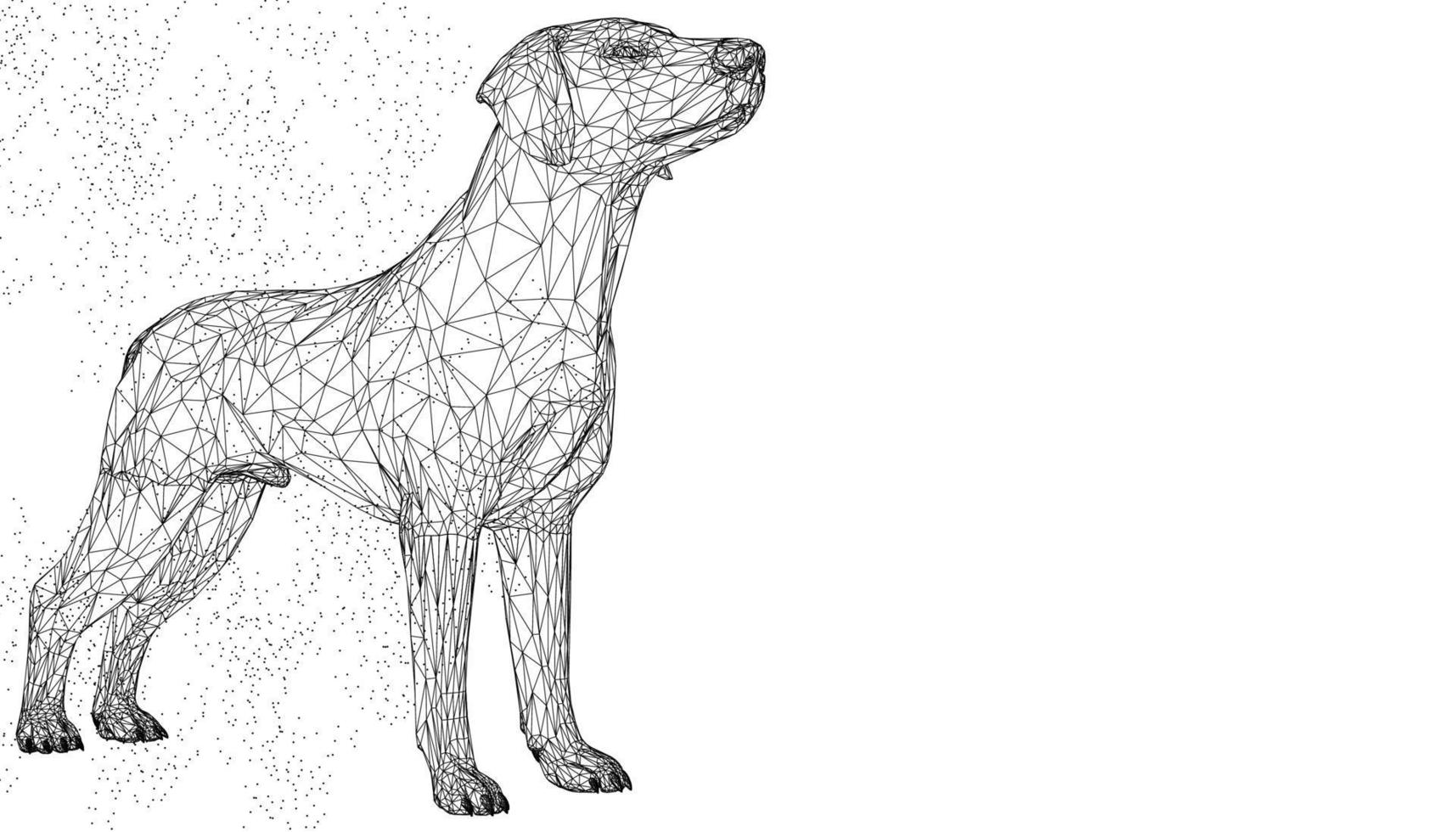 cão bonito animal de ilustração vetorial 3d. fundo geométrico do triângulo do polígono do wireframe abstrato. forma futurista de malha de linha azul de baixo poli. esboço de conceito criativo de ponto de espaço. cachorrinho engraçado. vetor