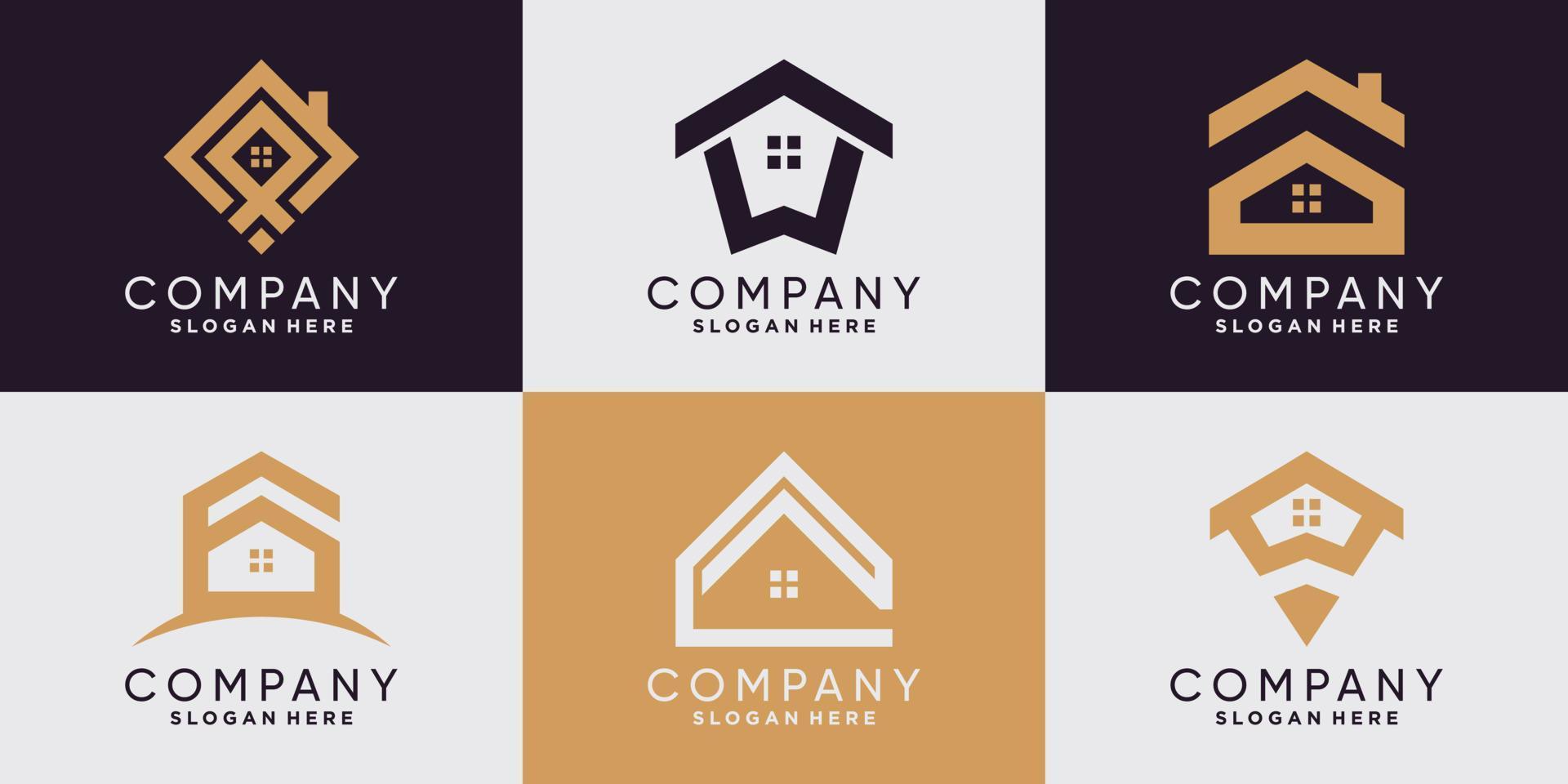 conjunto de inspiração de design de logotipo de casa para empresa de negócios e vetor premium pessoal