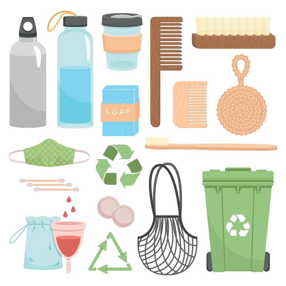 Reciclagem zero e produtos reutilizáveis vetor