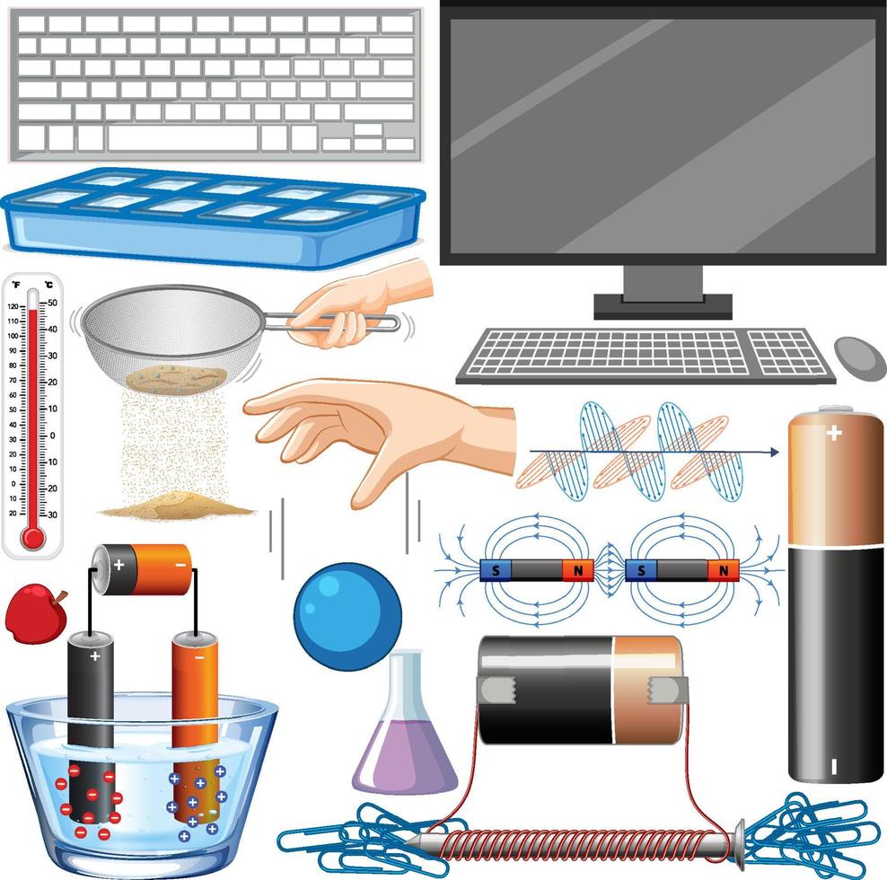 equipamentos de ciência com muitas ferramentas vetor