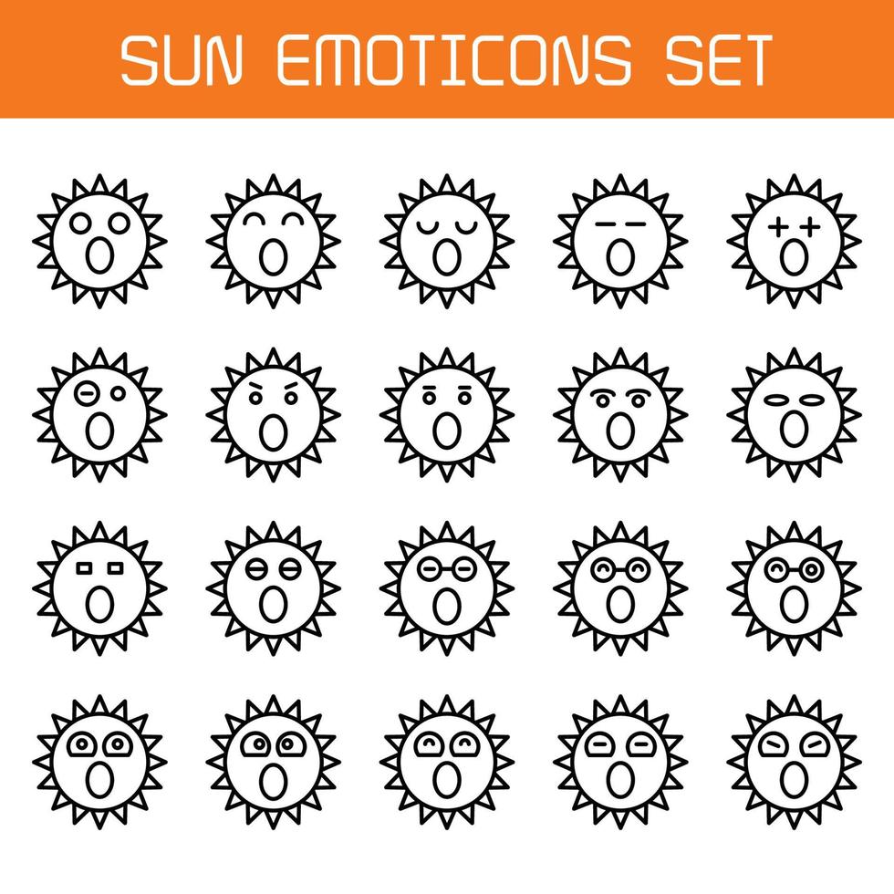 conjunto de emoticons de sol espantado vetor