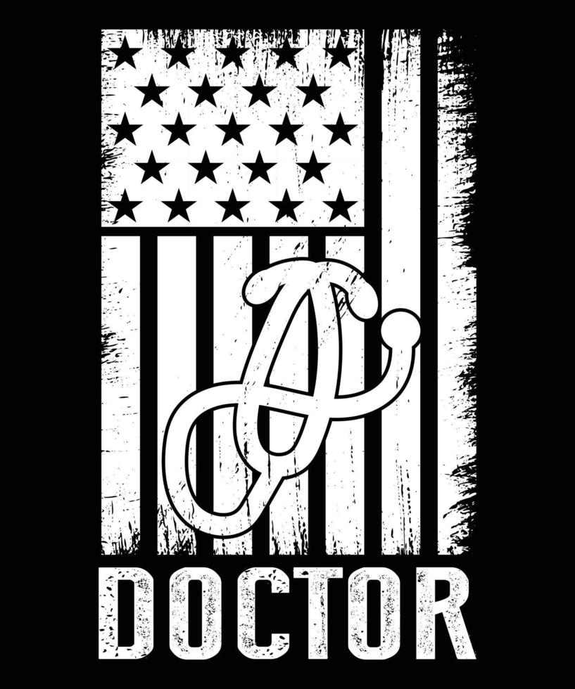 design de camiseta de bandeira vetorial vintage de médico vetor