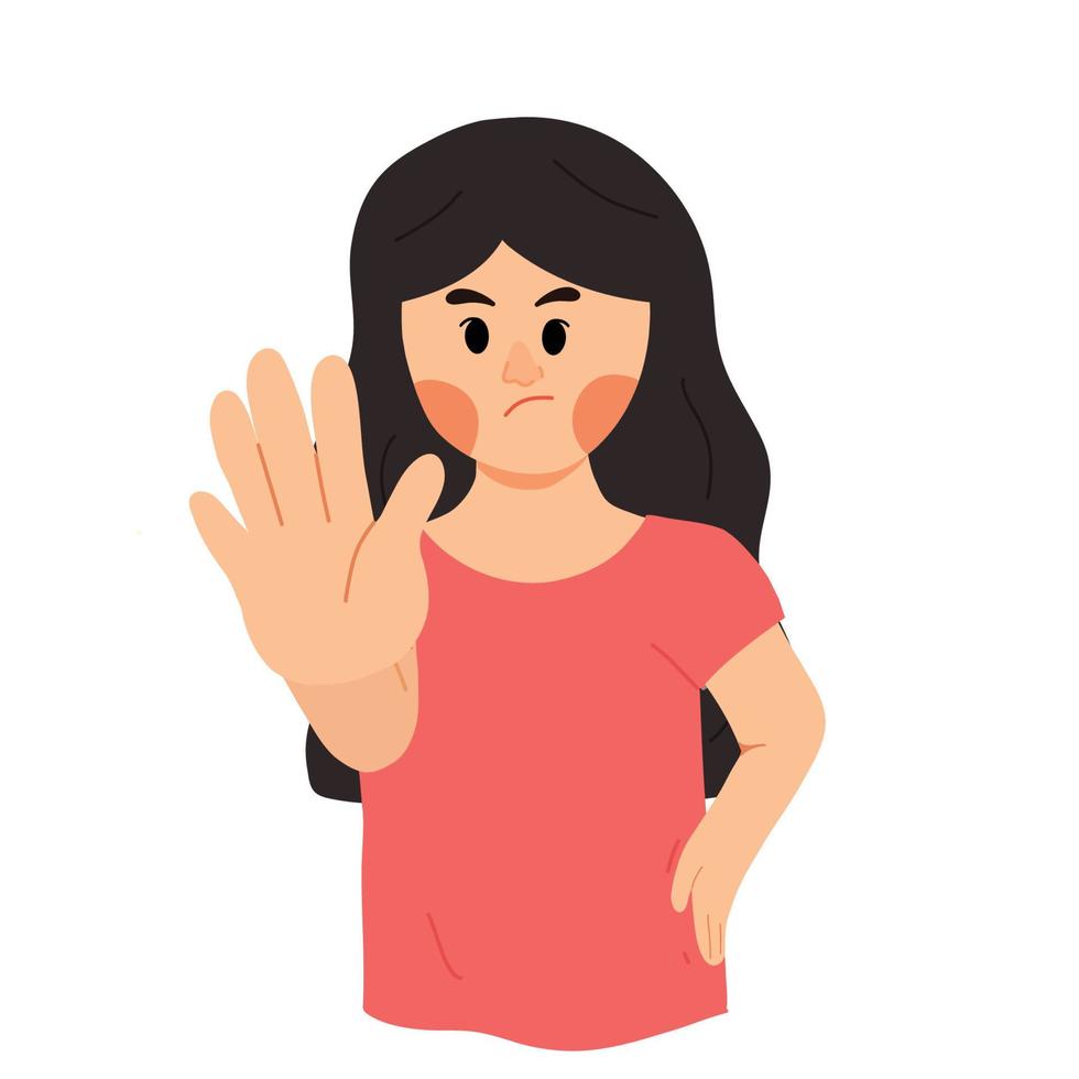um retrato de mulher com ilustração de gestos de mão parada vetor