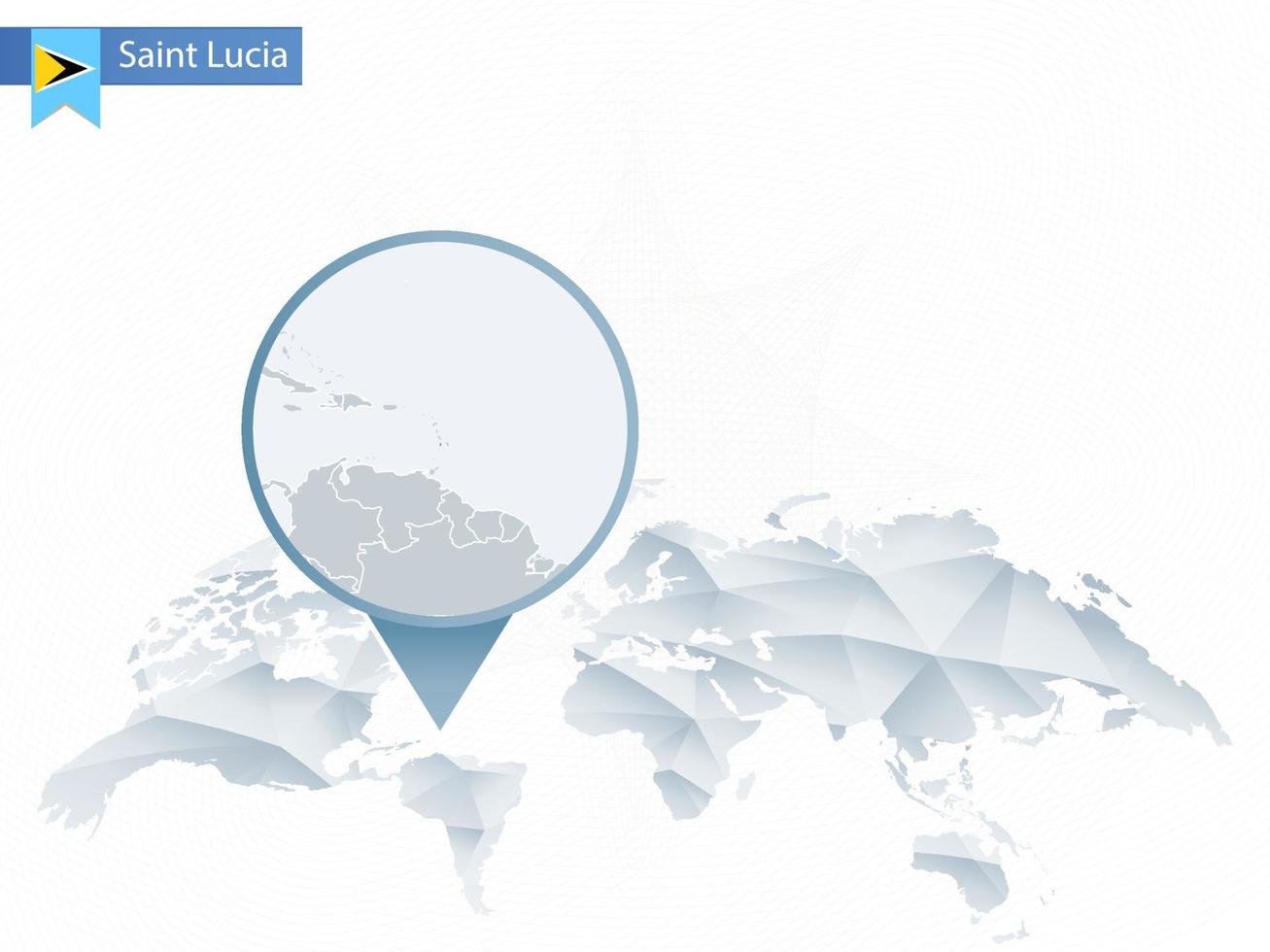 mapa-múndi abstrato arredondado com mapa detalhado fixado de santa lucia. vetor