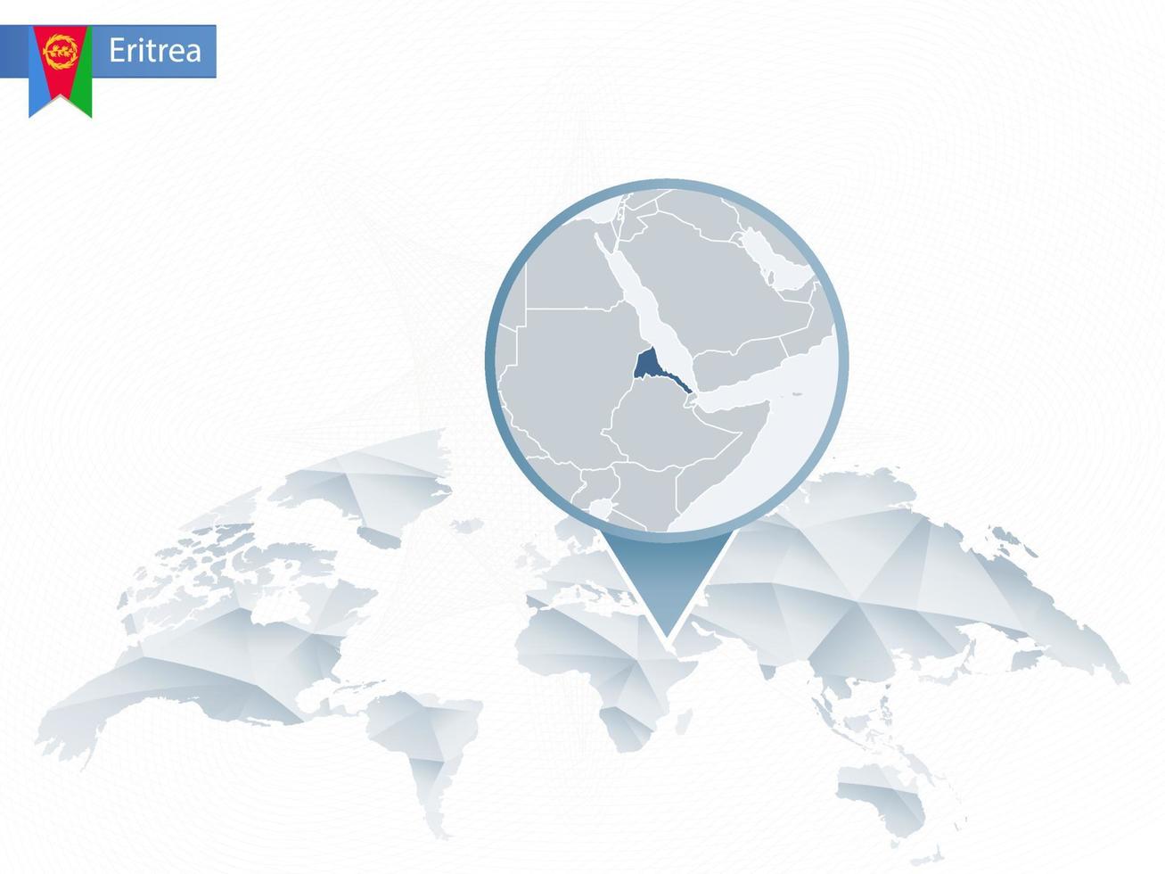 mapa-múndi arredondado abstrato com mapa detalhado da eritreia fixado. vetor