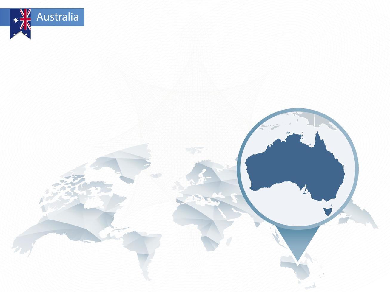 mapa-múndi abstrato arredondado com mapa detalhado fixado da austrália. vetor