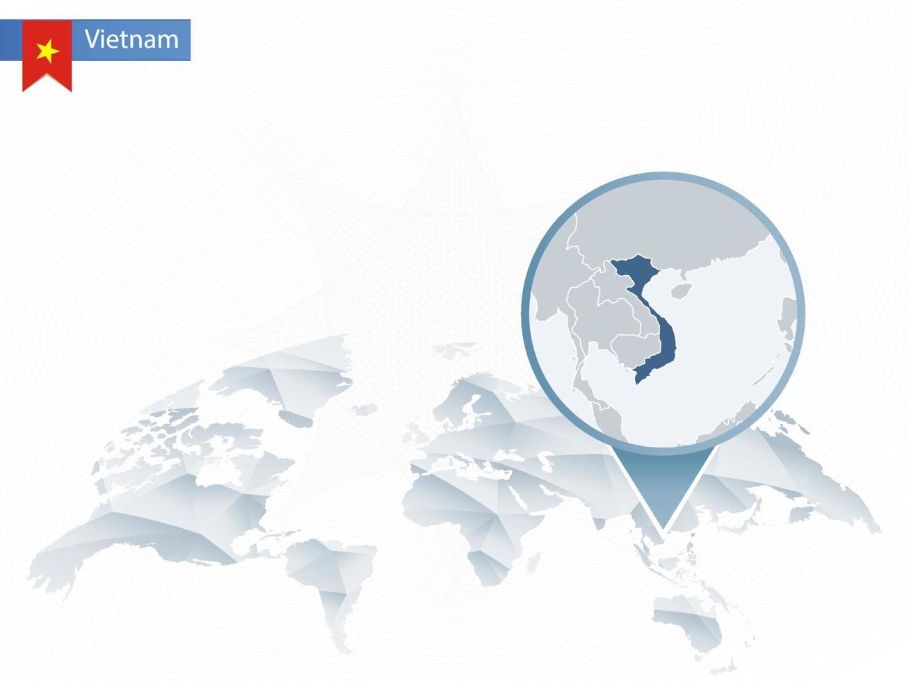 mapa-múndi arredondado abstrato com mapa detalhado do vietnã fixado. vetor
