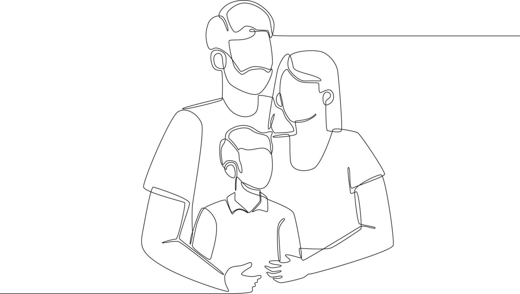 único desenho de linha contínua do retrato de uma jovem família feliz e bem sucedida com o filho. uma linha desenhar design gráfico ilustração vetorial. vetor
