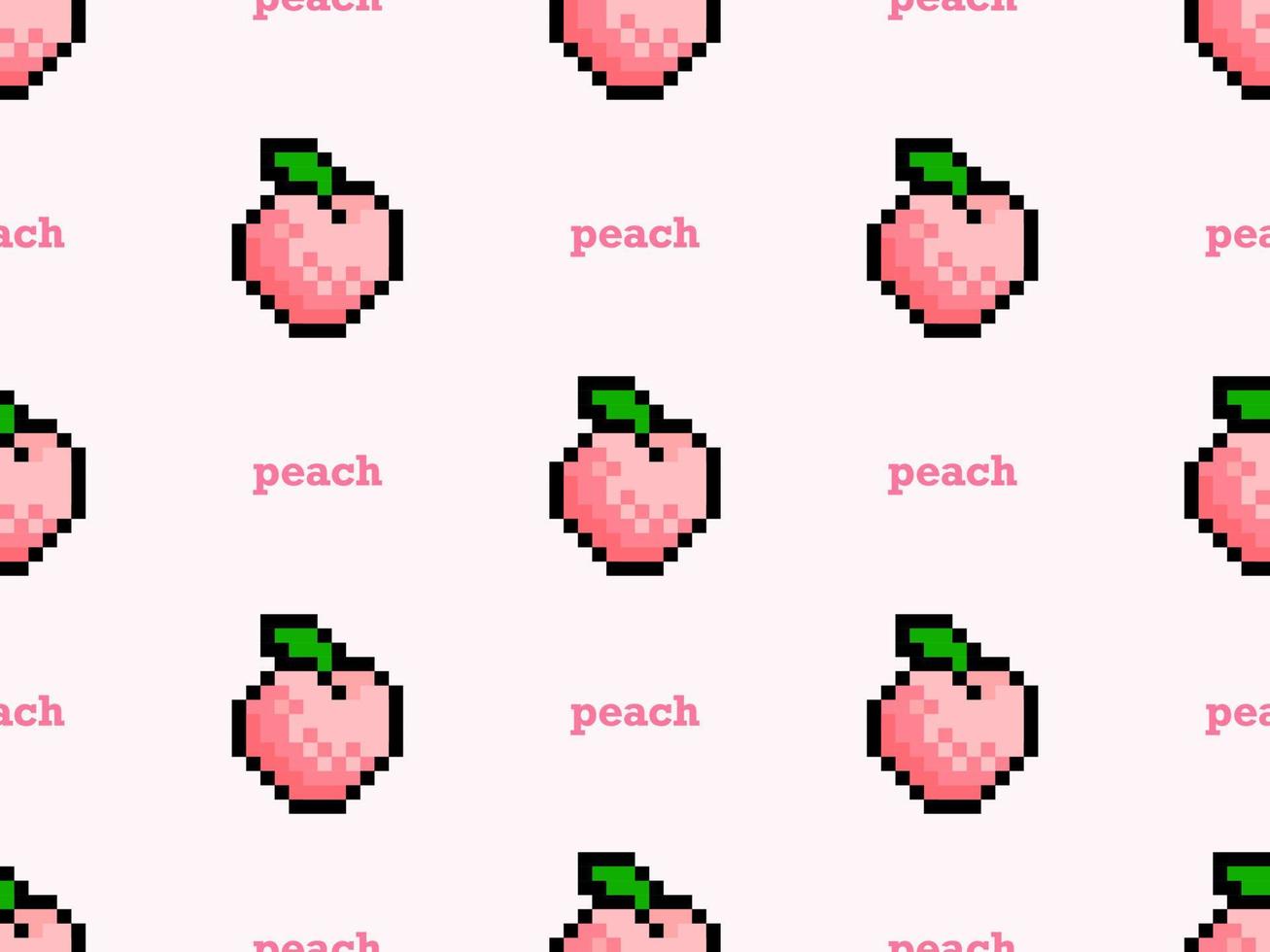 padrão perfeito de personagem de desenho animado de pêssego no estilo de fundo rosa.pixel vetor