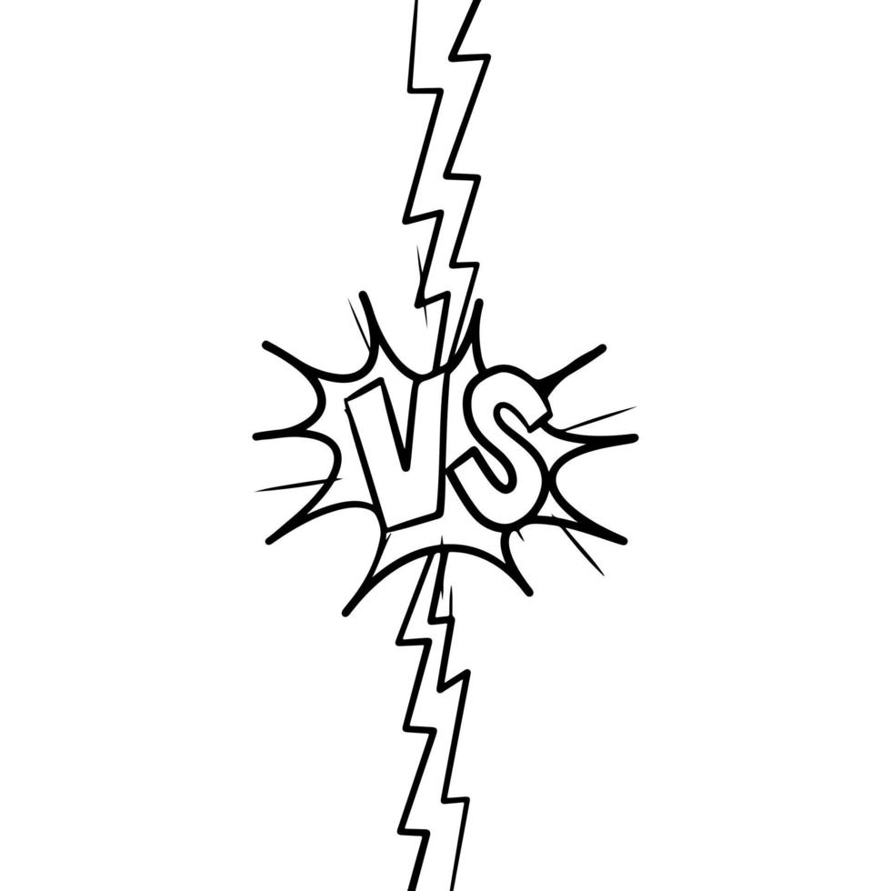design de logotipo de letras versus ou vs em estilo doodle. duelo de luta em quadrinhos com borda de raio relâmpago. ilustração vetorial. vetor