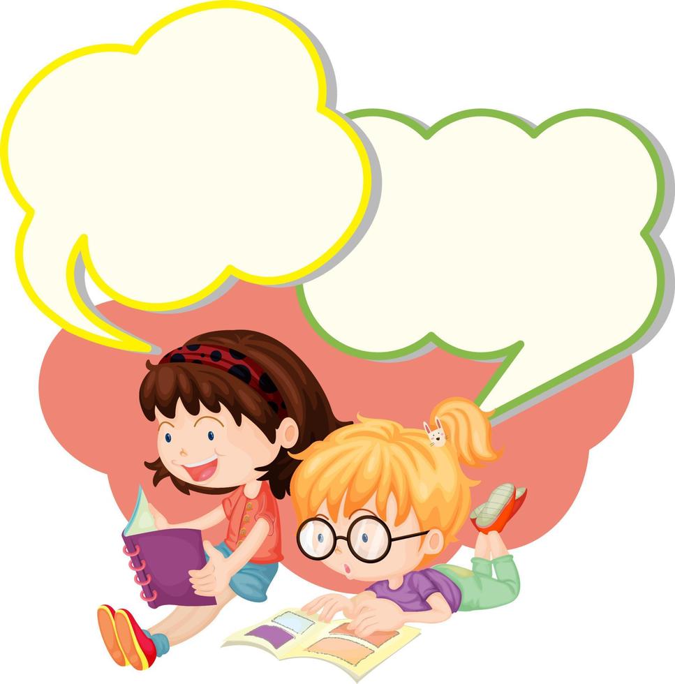 modelo de bolha do discurso com crianças lendo livro vetor