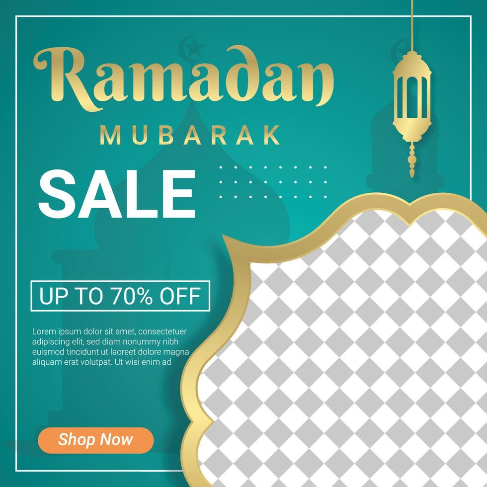 design de modelo de banner quadrado do ramadã com um lugar para fotos. adequado para postagem de mídia social vetor