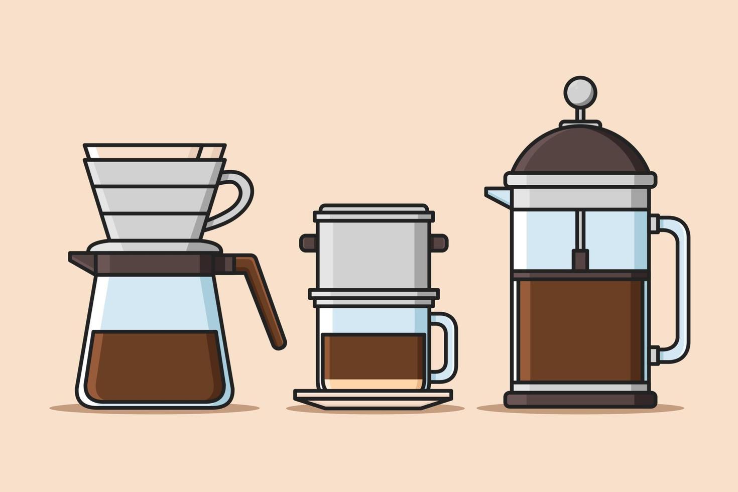 método de preparo de café com diferentes dispositivos vetor